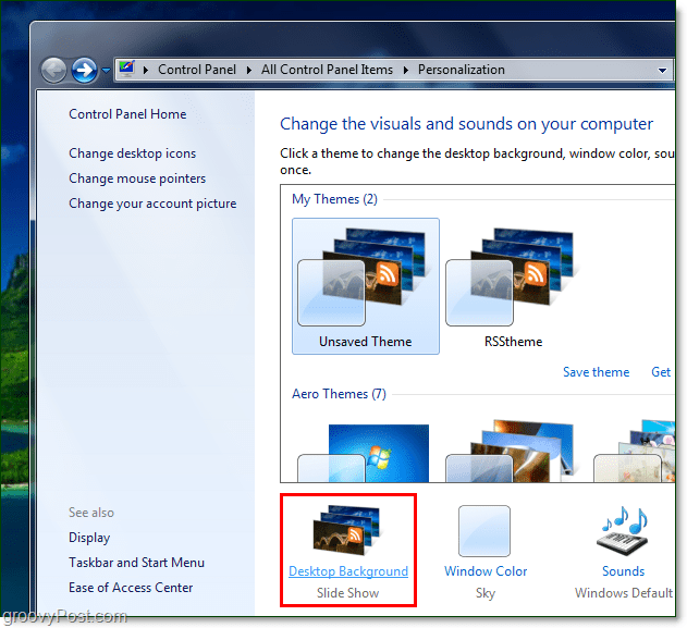 Cum să rotiți imaginea de fundal a Windows 7 folosind un flux RSS