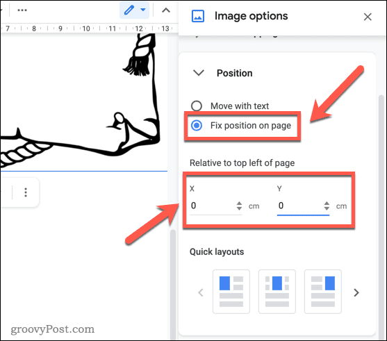 Remedierea poziției unei imagini în Google Docs