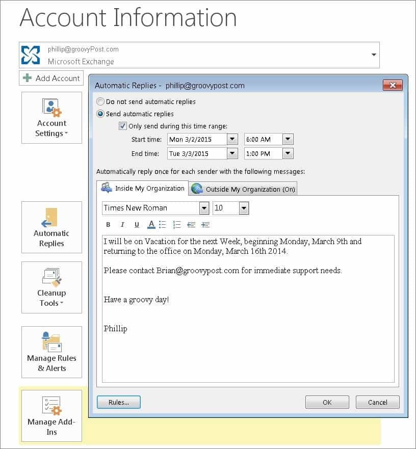 Activați răspunsurile automate cu Office Assistant în Outlook 2010 și 2013