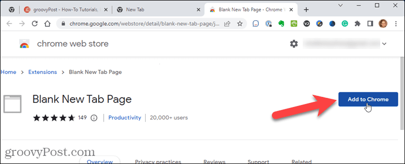 Adăugarea extensiei Blank New Tab Page la Chrome