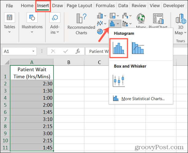 Introduceți o histogramă în Excel