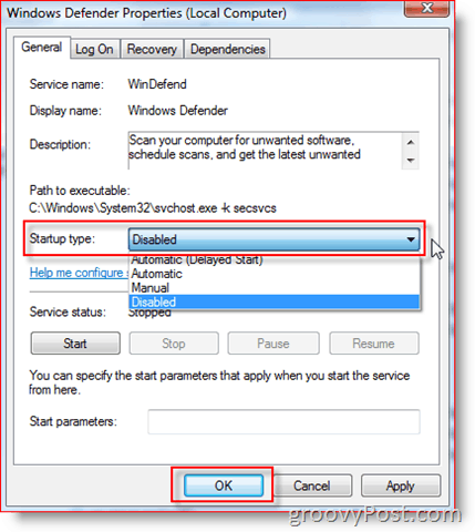 Dezactivați serviciul Windows Defender în Windows Server 2008 sau Vista:: groovyPost.com