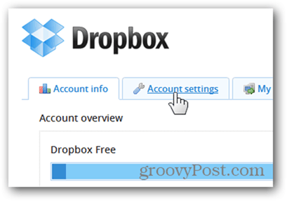 fila setărilor contului dropbox