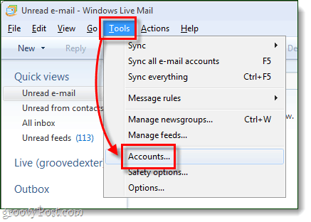 Windows conturi de instrumente de poștă live
