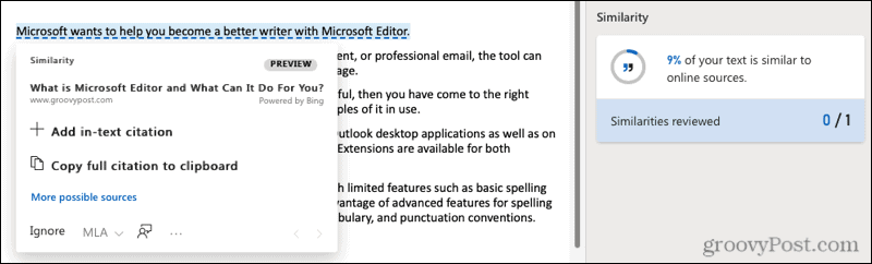 Asemănare web Microsoft Editor