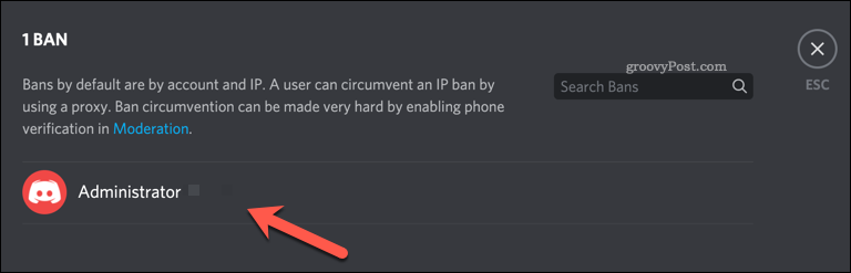 Eliminarea unei interdicții a utilizatorului Discord