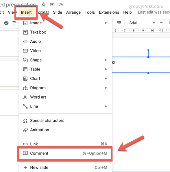 Inserarea unui comentariu în Google Slides