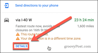 Butonul Detalii indicații de orientare Google Maps