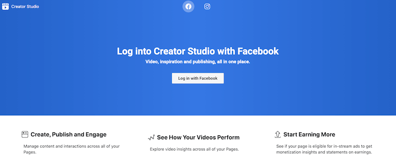Pagina de conectare Facebook Creator Studio