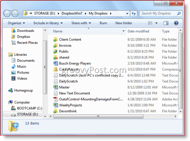 Folderul Windows Explorer Dropbox Windows 7