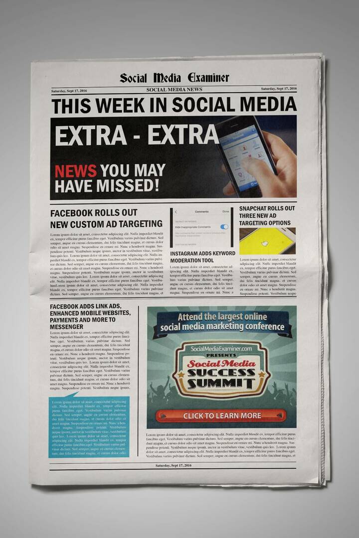 Publicurile personalizate Facebook vizează acum vizualizatorii de anunțuri Canvas și alte știri din rețelele sociale pentru 17 septembrie 2016.