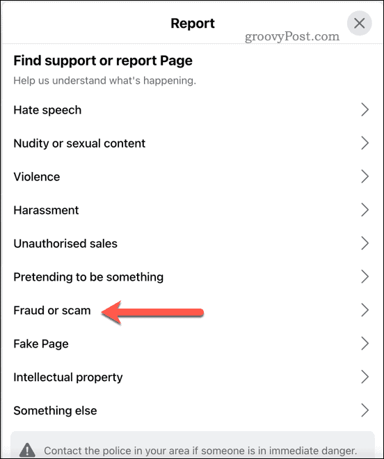 Opțiuni de raportare pe Facebook