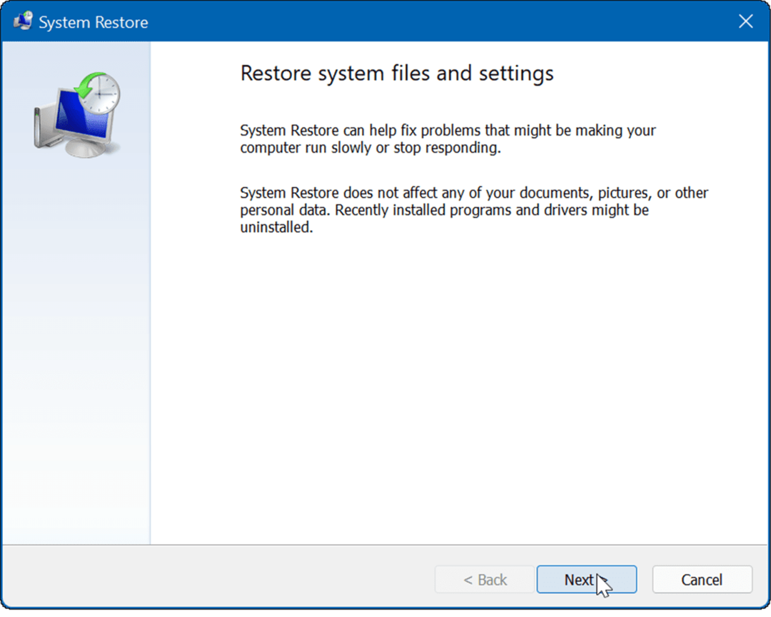 Creați un punct de restaurare pe Windows 11