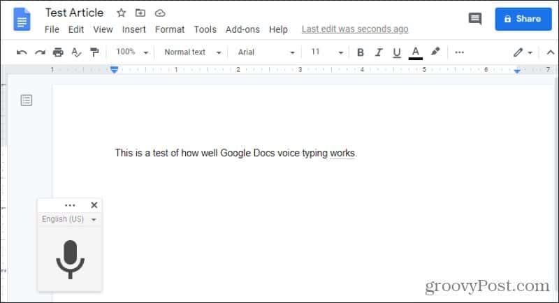 activarea tastării vocale Google Docs
