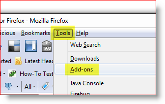 Deschideți meniul suplimentului Firefox