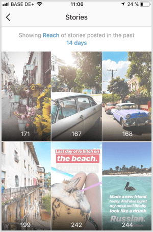 Vizualizați Instagram Stories Atingeți datele în Instagram Analytics.