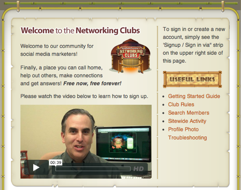 pagina de bun venit a cluburilor de networking