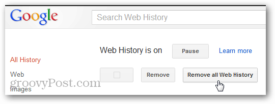 eliminați confirmarea istoricului web din contul Google