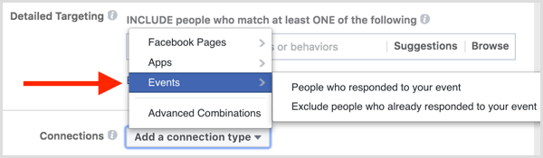 Conexiunile de direcționare a anunțurilor Facebook includ excluderea persoanelor care au răspuns la eveniment