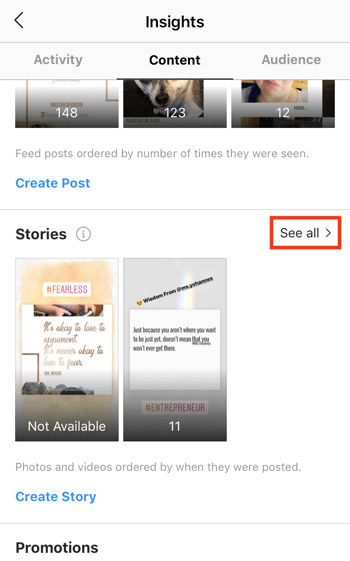 Vedeți datele despre rentabilitatea Instagram Stories, Pasul 3.