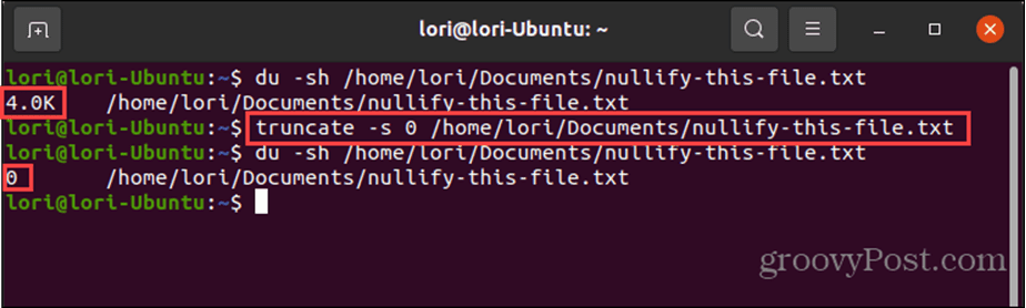 Folosind comanda truncate în Linux