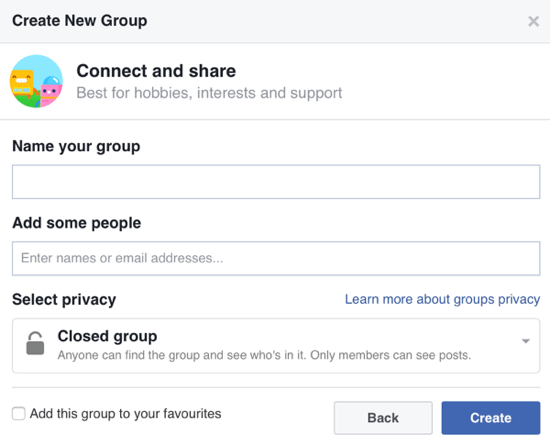 Completați informațiile despre grupul dvs. Facebook și adăugați membri.