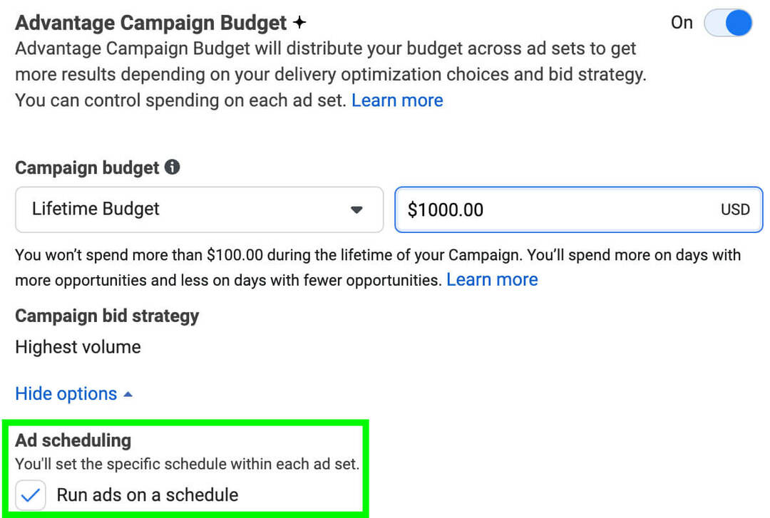 cum-să-lansați-anunțuri-apel-pentru-facebook-create-schedule-run-ads-on-a-schedlue-box-enable-advantage-campaign-budget-ad-scheduling-example-6