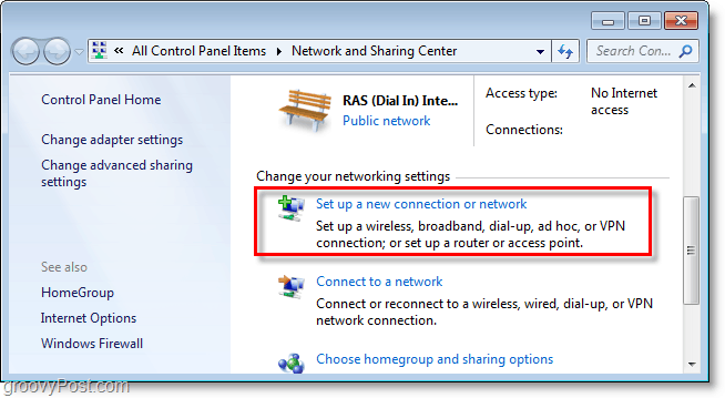 configurați o nouă conexiune sau rețea în Windows 7