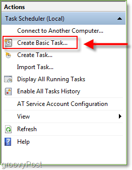 Screenshot: Windows 7 Task Scheduler Creează o sarcină de bază