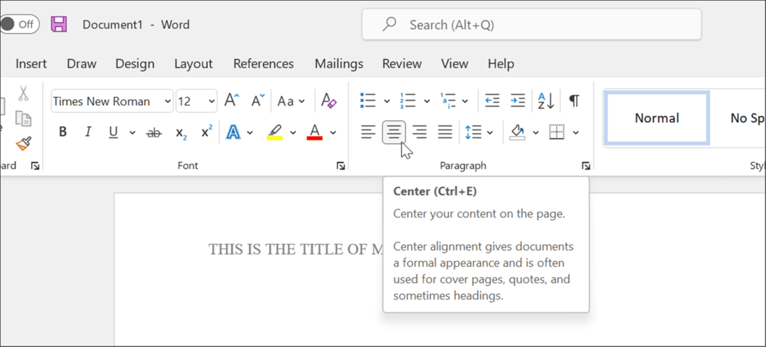 tastați în formatul titlului stilul apa în Microsoft Word