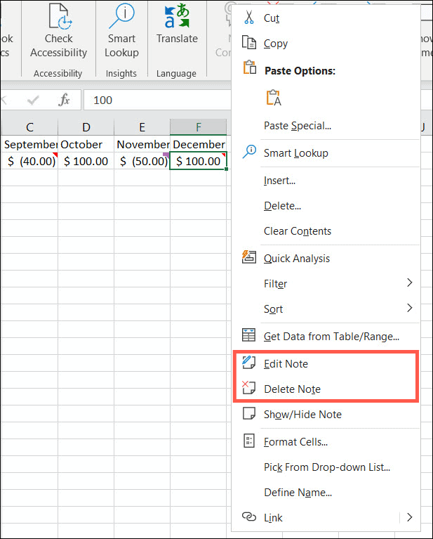 Editați sau ștergeți note în Excel