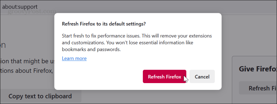reîmprospătați mesajul de verificare Firefox