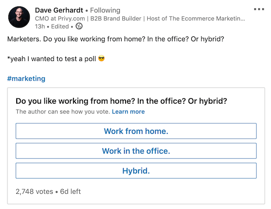 exemplu de sondaj LinkedIn cu întrebări despre tendința industriei