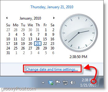 Captura de ecran Windows 7 - faceți clic pe ceas și modificați setările