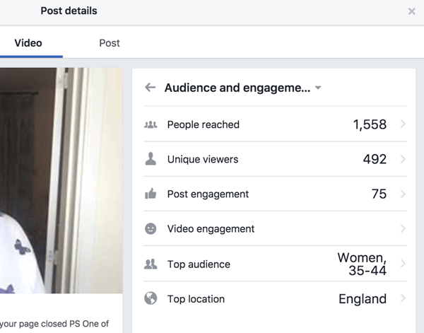 Facebook afișează statistici de implicare separate pentru postare și videoclip.