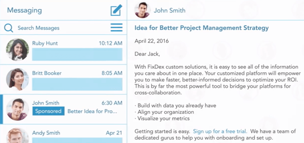 Cum să creați anunțuri bazate pe obiective LinkedIn, eșantion de anunțuri InMail sponsorizat de John Smith