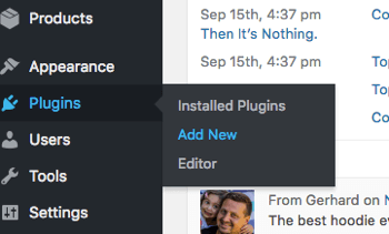 Adăugați un nou plugin WordPress din fila Pluginuri.
