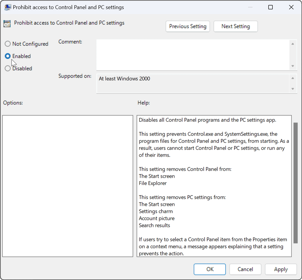 Blocați utilizatorii din setări în Windows 11
