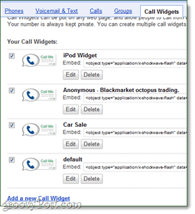 Widgeturi Google Voice și widgeturi de apeluri