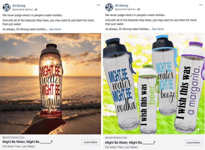 două reclame pe Facebook cu imagini diferite pentru a le testa cu experimente pe Facebook