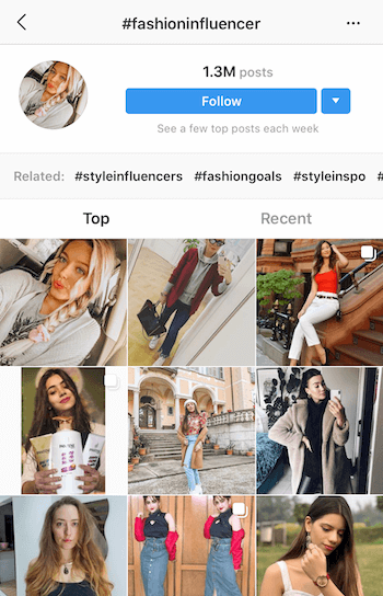 Căutare hashtag Instagram pentru potențiali influențatori cu care să se asocieze
