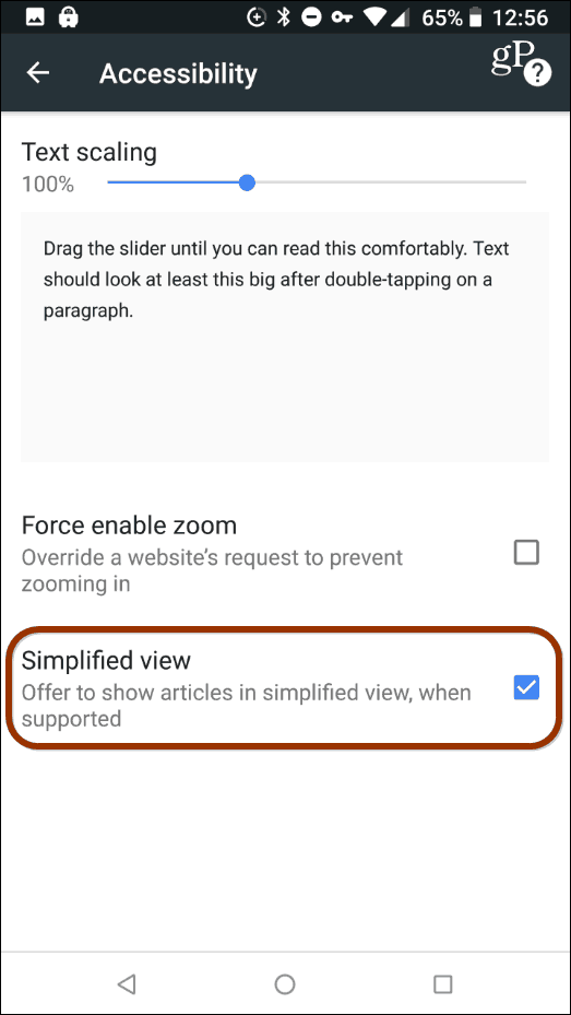 Vizualizare Chrome Android simplificată