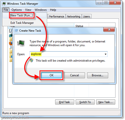 reporniți exploratorul în Windows 7 fără a reporni exploratorul deschis