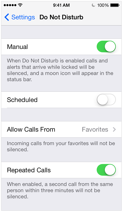 Setarea iPhone Nu deranjați vă permite să blocați textele.