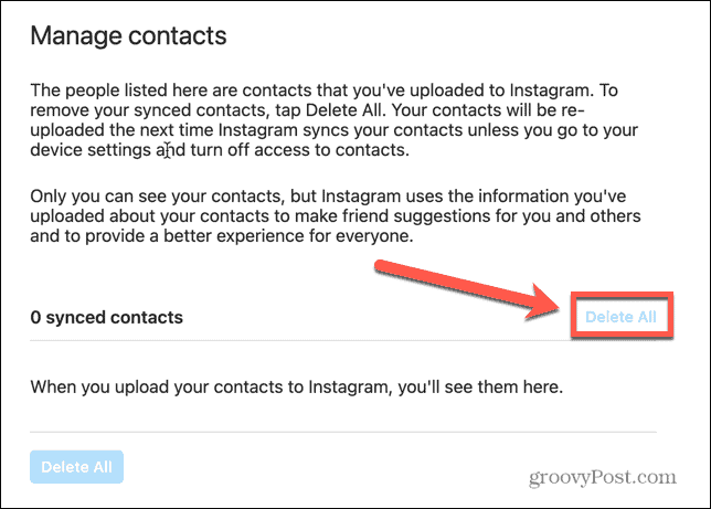 instagram șterge toate contactele