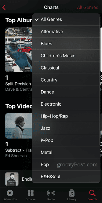 topurile muzicale Apple alegeți genul