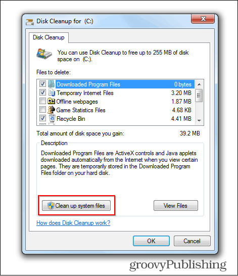 Windows 7 actualizare șterge fișierele vechi butonul de curățare a discului