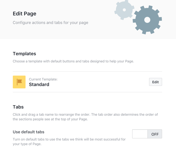 Faceți clic pe butonul Editați pentru a schimba șablonul paginii dvs. de Facebook.