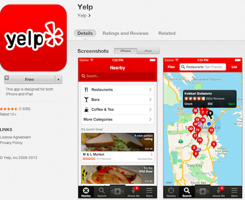 aplicație de tip yelp