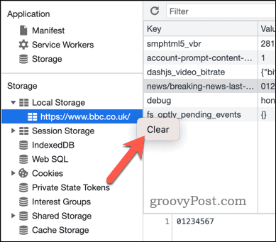 Ștergeți spațiul de stocare local pentru un domeniu în instrumentele pentru dezvoltatori Google Chrome